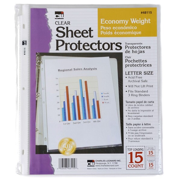 Charles Leonard Clear Sheet Protectors - 15 Count